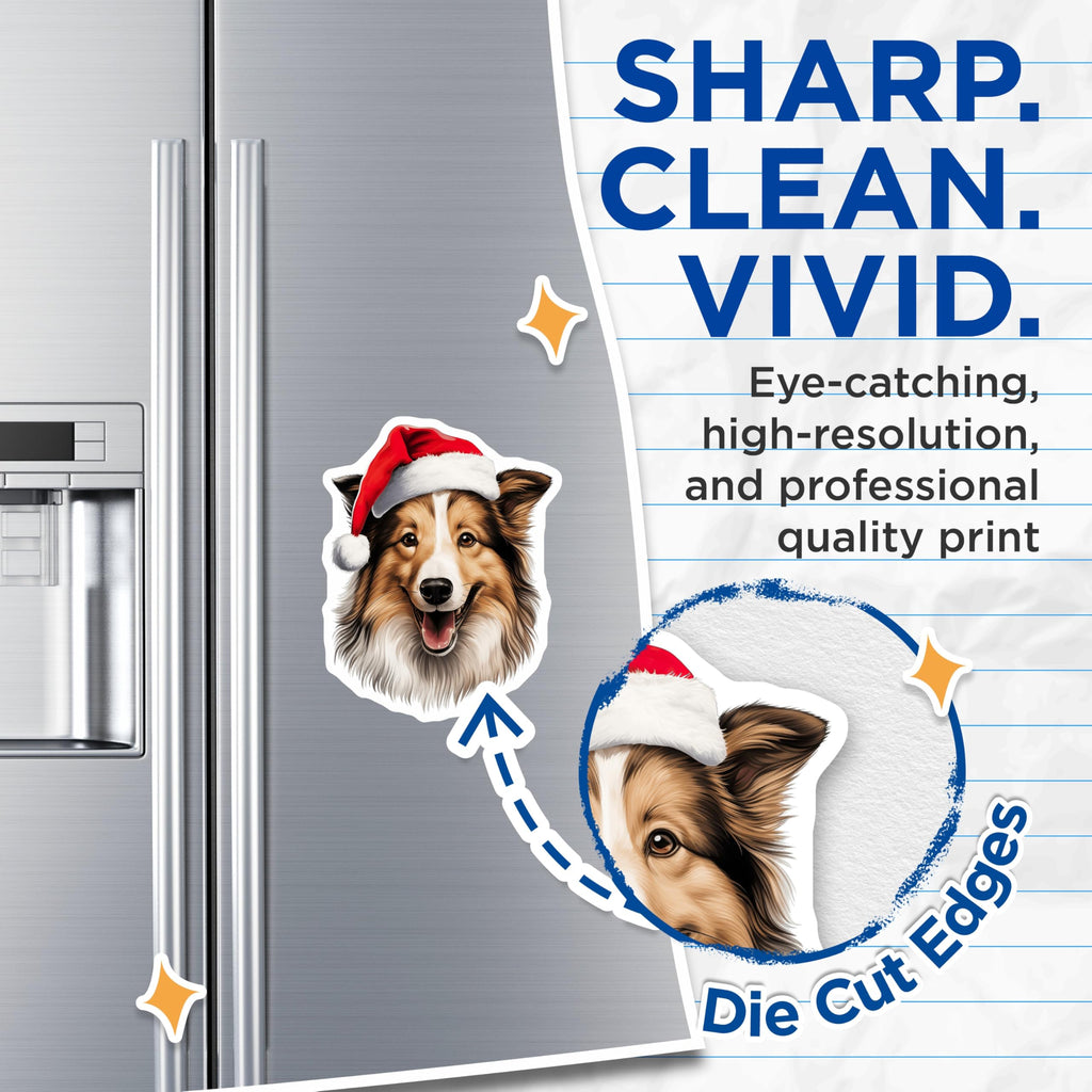 (2 Pack) Christmas Sheltie Magnets - Santa Hat Dog Collie Decoration - Festive Pet Lover Refrigerator Accessory - 5 Inches On Longest Side - Thick Durable Magnet - Made in USA - MAG23742