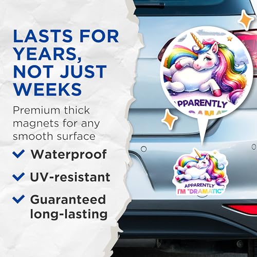 (2 Pack) Unicorn Magnets - Cute Rainbow Unicorn - Funny Quotes Decals for Kids Rooms and Lockers - 5" On Longest Side - for Cars, Fridges, Toolboxes - Made in USA - MAG7971