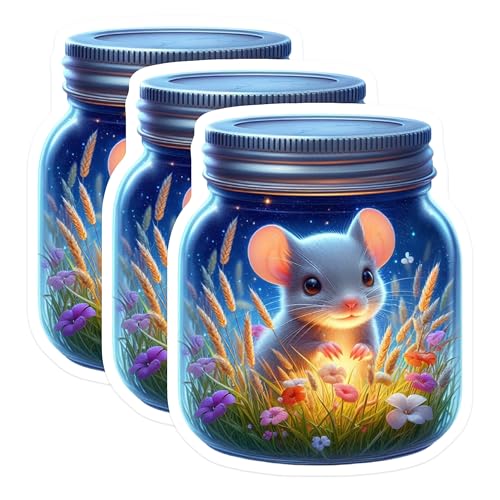 (3 Pack) Mouse in a Jar Decals - Laptop Decal - Floral Decals - 3 Inches On Longest Side - Easy Peel & Apply - Made in USA - 3MCS8132