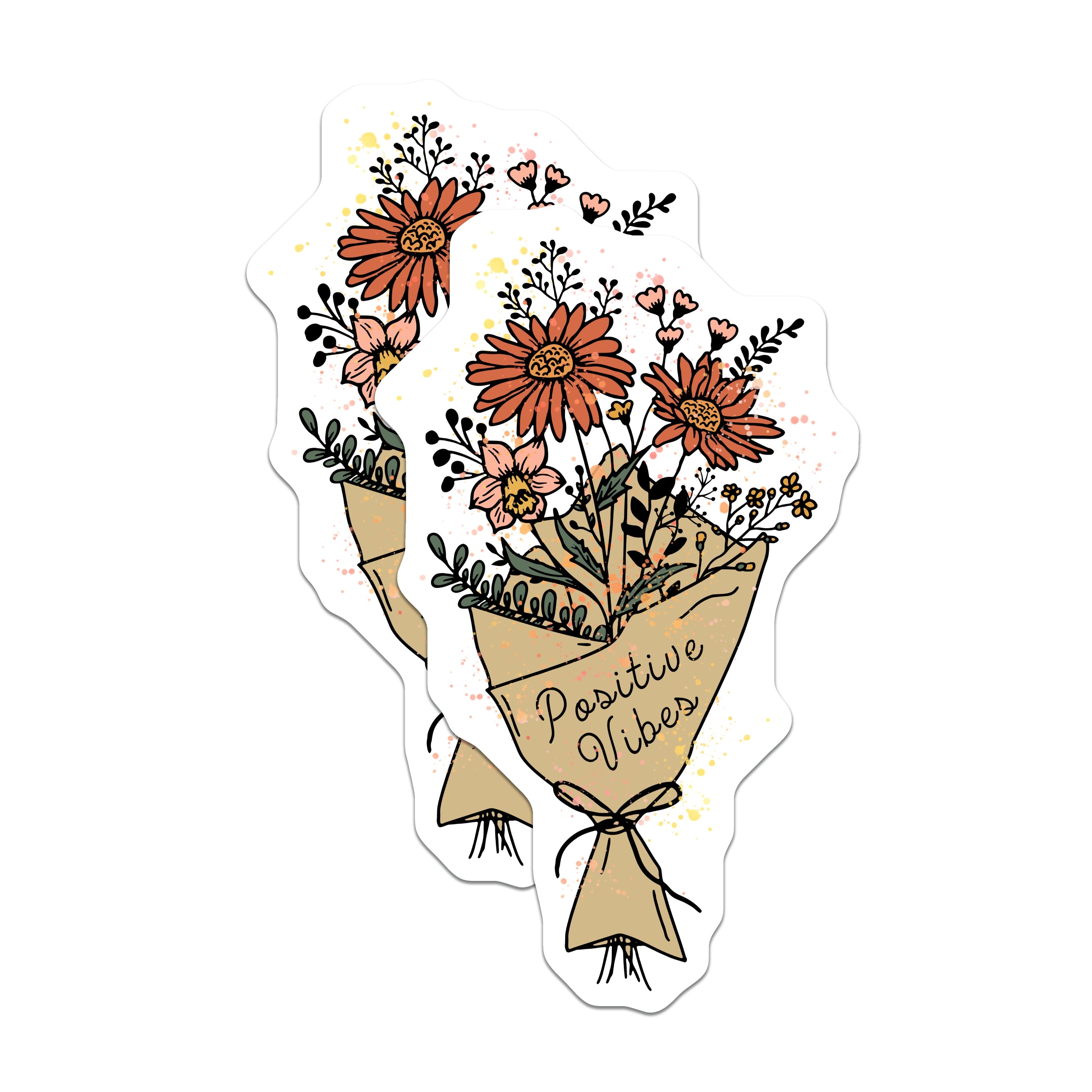 (2 Pack) Positive Vibes Floral Bouquet Magnets - Boho Refrigerator Decor - Good Energy Locker Accessory - 5 Inches On Longest Side - Thick Durable Magnet - Made in USA - MAG37228