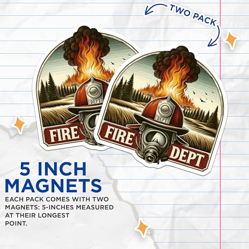 (2 Pack) Fire Dept Magnets - Firefighter Helmets - Firefighter Gifts - Fire Department Decor - 5" On Longest Side - for Cars, Fridges, Toolboxes - Made in USA - MAG7052