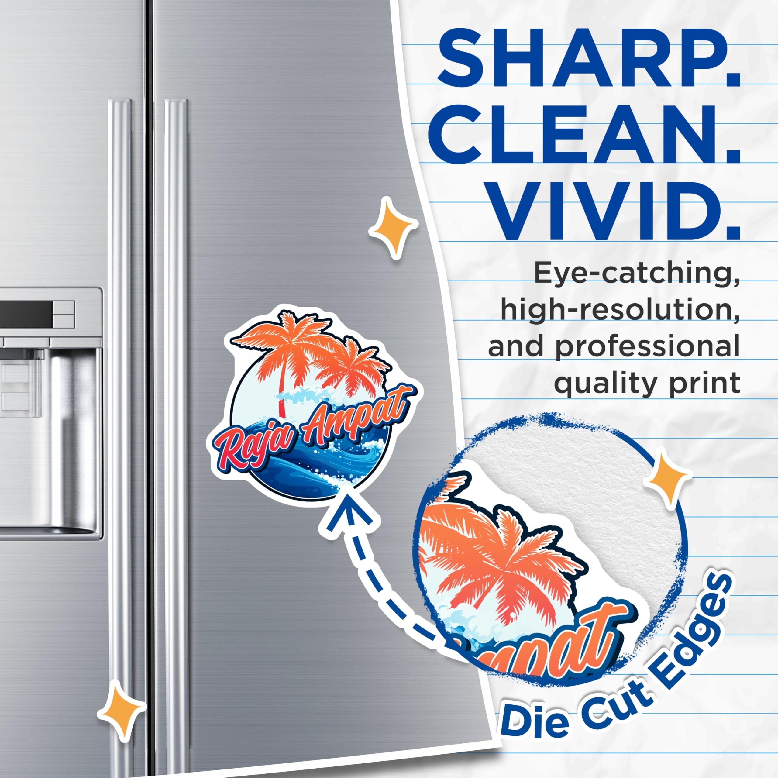 (2 Pack) Raja Ampat Magnets - Tropical Island Paradise - Ocean Waves Palm Trees Travel Souvenir - 5 Inches On Longest Side - Thick Durable Magnet - Made in USA - MAG19183