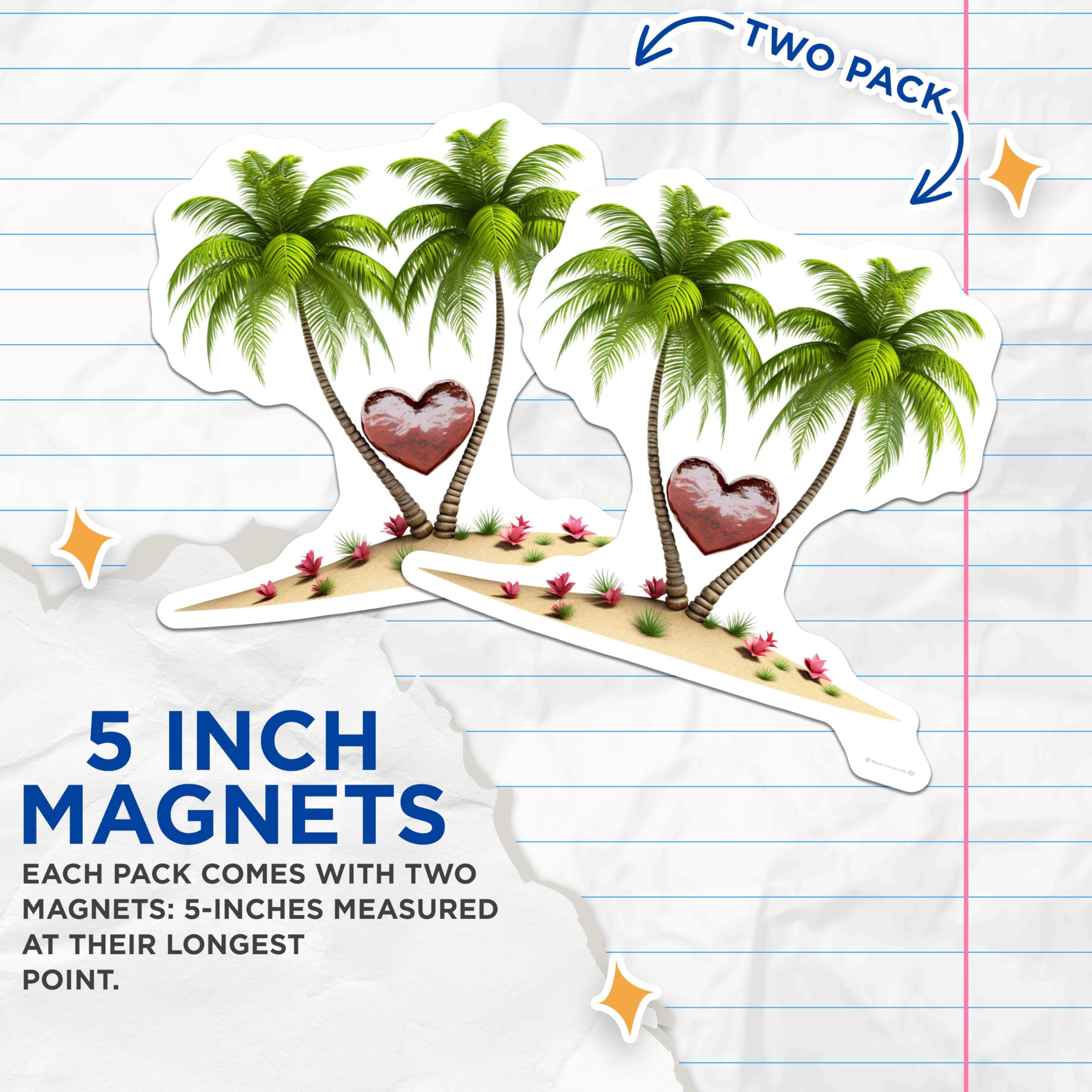 (2 Pack) Tropical Palm Trees Heart Magnets - Romantic Island Paradise Scene - Beach Summer Love Vacation Home Decor - 5 Inches On Longest Side - Thick Durable Magnet - Made in USA - MAG19521