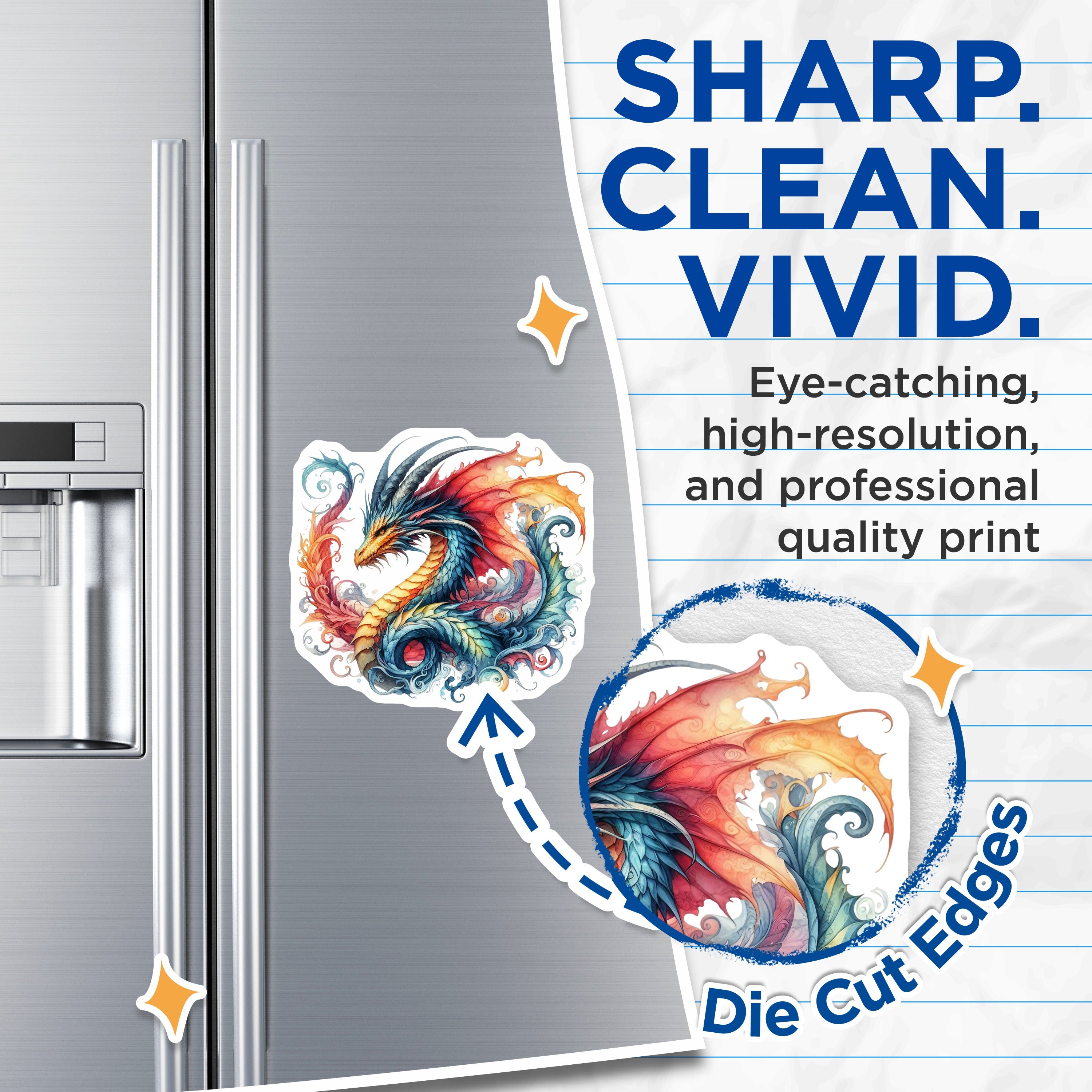 (2 Pack) Majestic Watercolor Dragon Magnets - Fantasy Art Fridge Decor - Mythical Creature Accent - 5 Inches On Longest Side - Thick Durable Magnet - Made in USA - MAG38621