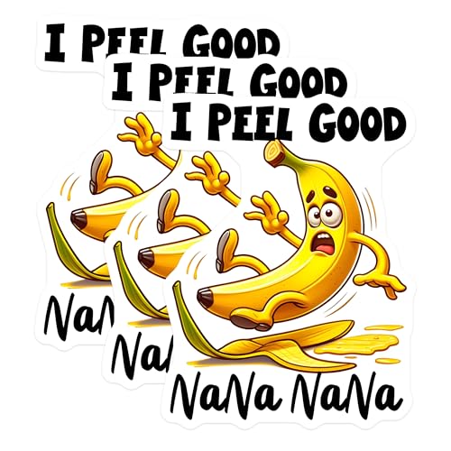 (3 Pack) Funny Banana Decals - Slipping Cartoon - I Peel Good Nana Nana Decals - 3 Inches On Longest Side - Easy Peel & Apply - Made in USA - 3MCS7544