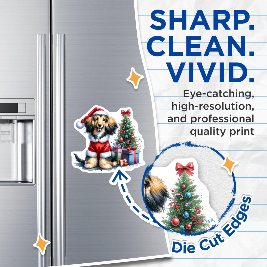 (2 Pack) Christmas Dog Magnets - Santa Puppy Refrigerator Decor - Festive Holiday Locker Accessory - 5 Inches On Longest Side - Thick Durable Magnet - Made in USA - MAG26089
