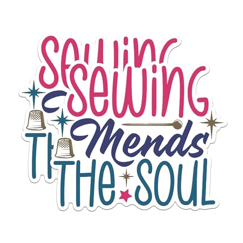 (2 Packs) Sewing Mends The Soul Stickers - Sewing Lover Decals - 5 Inches On Longest Side - Premium Vinyl Decal - Sticks to Any Smooth Flat Surface - Made in USA - BMCS2520