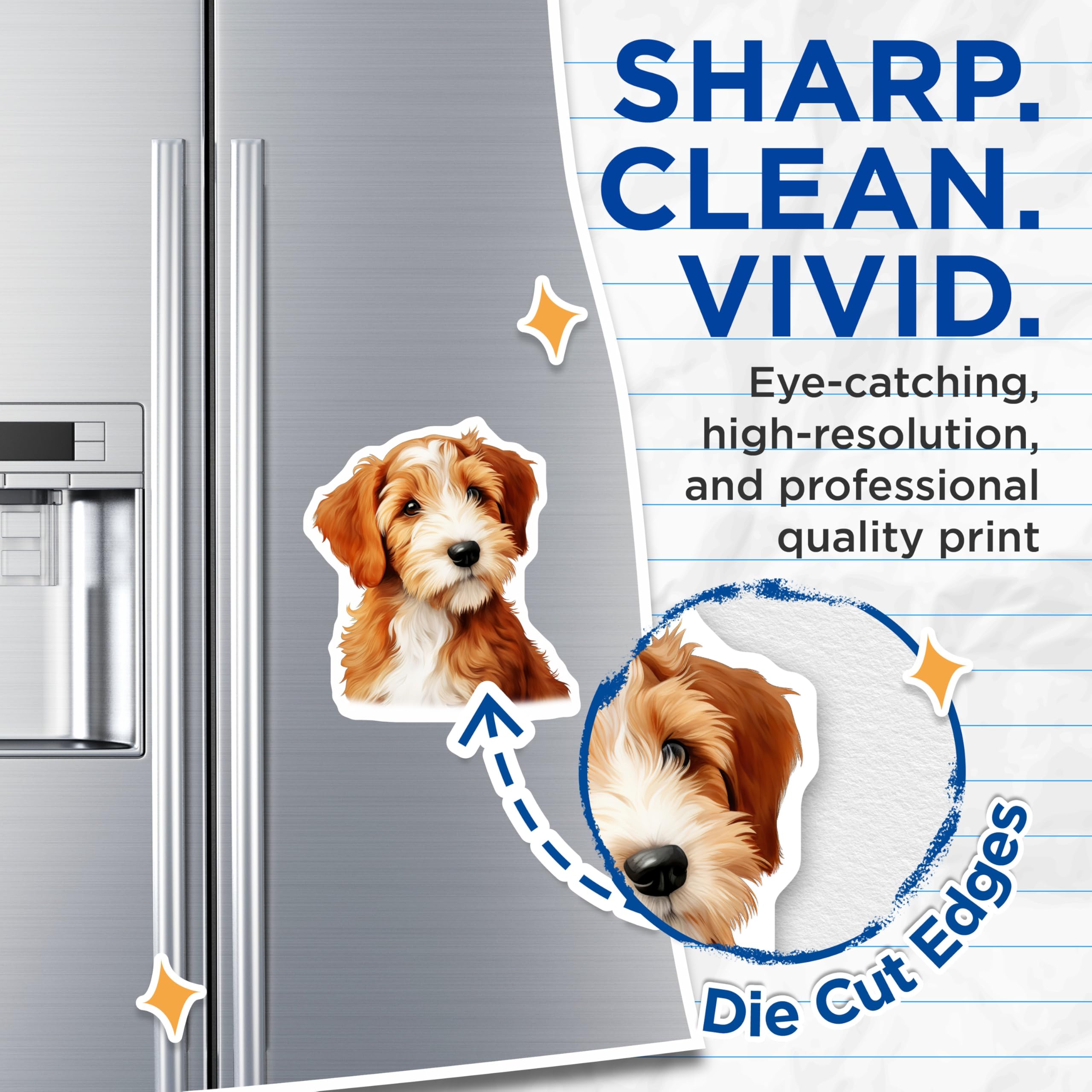 (2 Pack) Goldendoodle Puppy Magnets - Adorable Dog Art Decor - Pet Lover Refrigerator Display - 5 Inches On Longest Side - Thick Durable Magnet - Made in USA - MAG23246