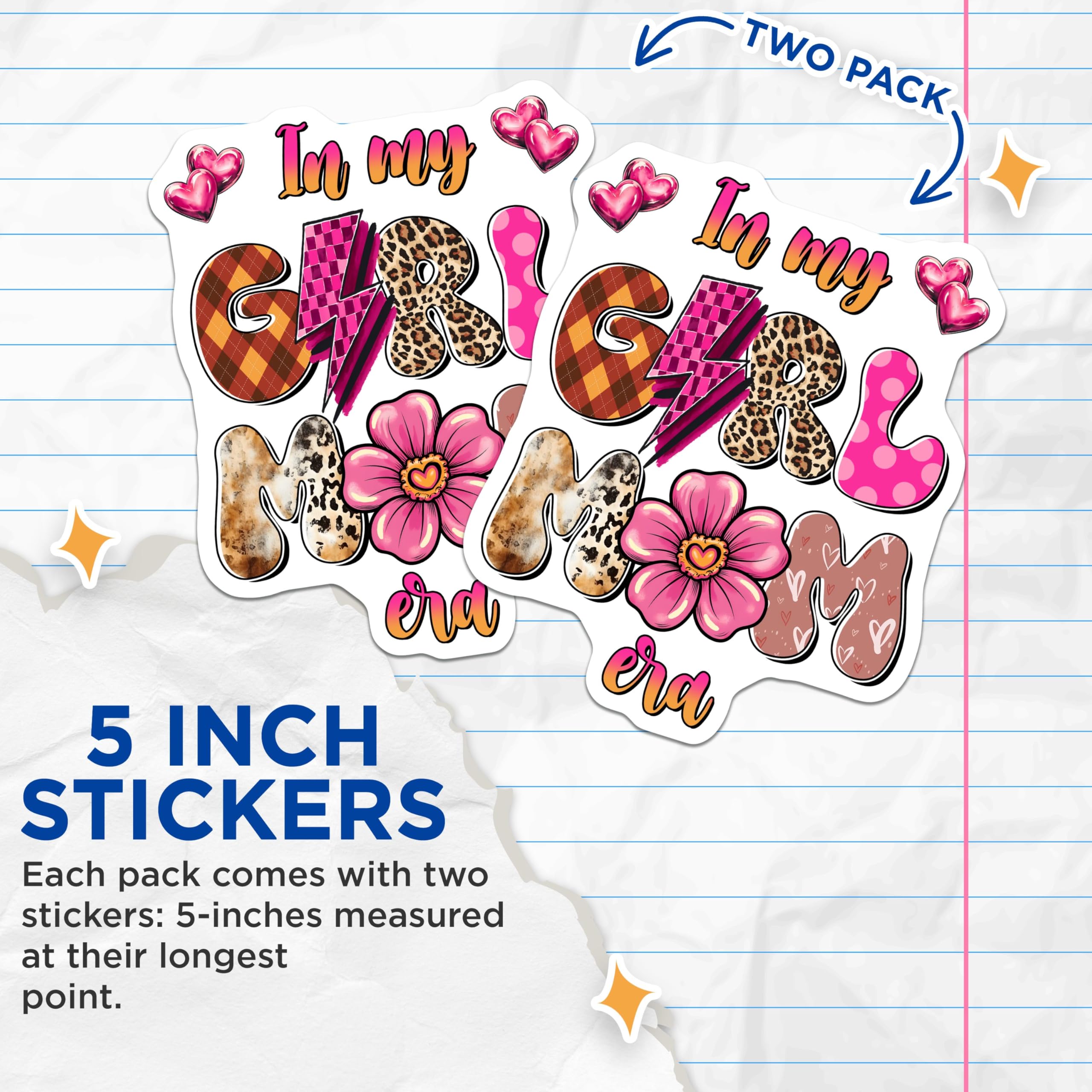 (2 Pack) Girl Mom Era Stickers - 5" On Longest Side - Sticks to Smooth Flat Surfaces - Made in USA - BMCS8459 - BMCS8459