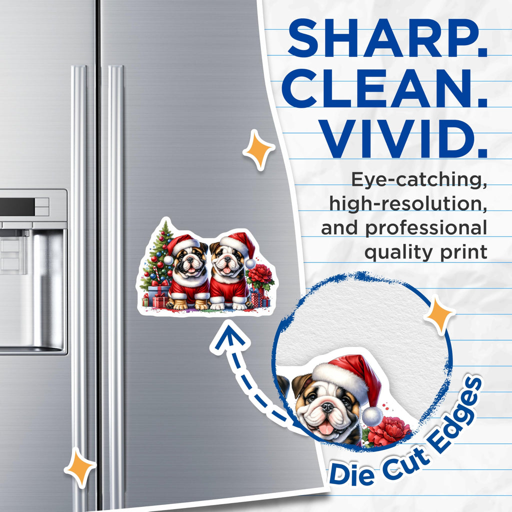 (2 Pack) Christmas Bulldog Magnets - Santa Hat Dog Holiday Pet Decor - Festive Xmas Puppies Refrigerator Animals - 5 Inches On Longest Side - Thick Durable Magnet - Made in USA - MAG23487