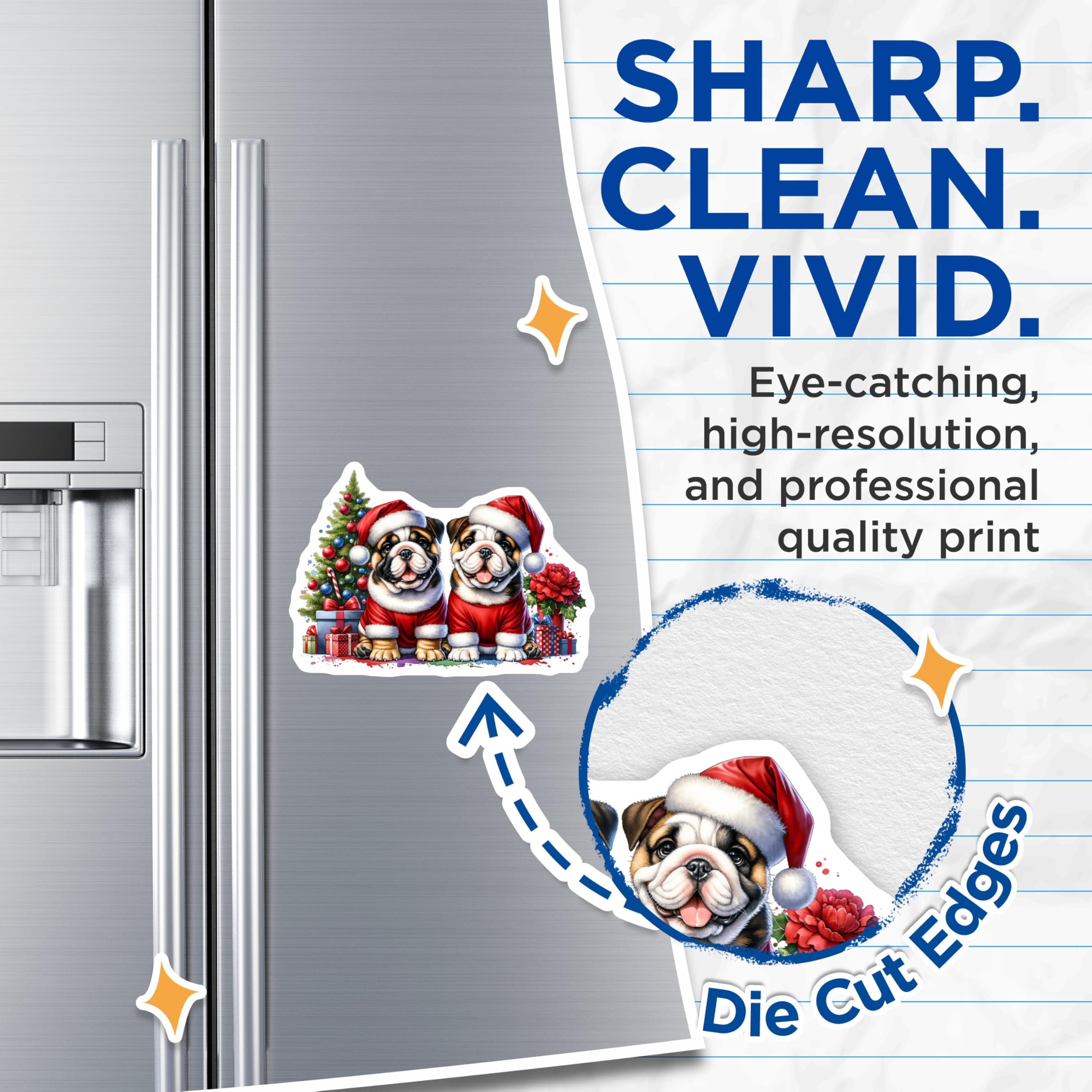 (2 Pack) Christmas Bulldog Magnets - Santa Hat Dog Holiday Pet Decor - Festive Xmas Puppies Refrigerator Animals - 5 Inches On Longest Side - Thick Durable Magnet - Made in USA - MAG23487