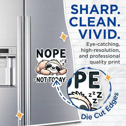 (2 Pack) Nope Not Today Sloth Magnets - Cute Sloth Magnets - Funny Animal Magnets for Fridge- 5" On Longest Side - for Fridges, Toolboxes, Cars - Made in USA - MAG2725