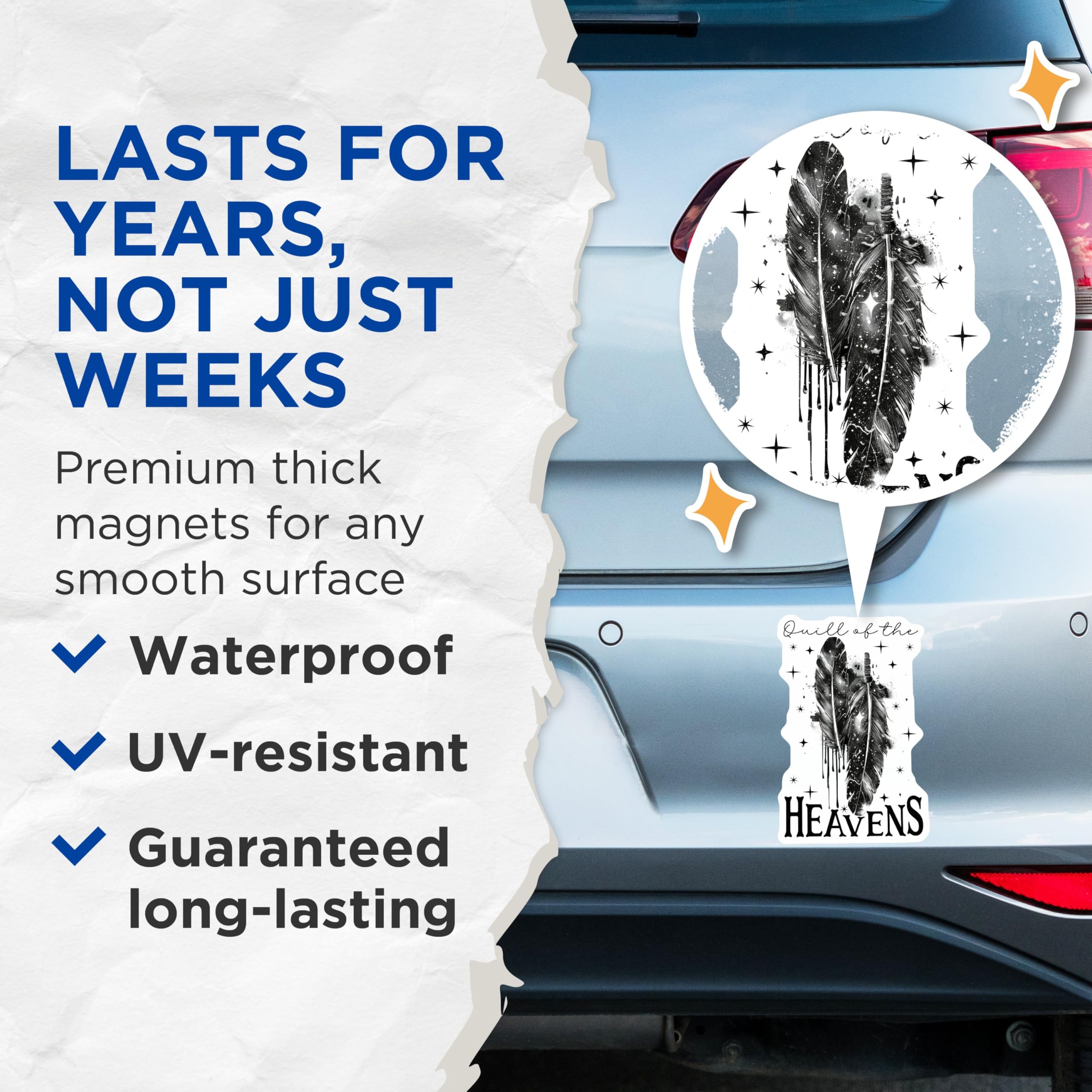 (2 Pack) Quill of The Heavens Magnets - Decorative Feather Magnets - Cosmic Feather Magnets - 5" On Longest Side - for Cars, Refrigerators, Toolboxes, Lockers - Made in USA MAG3548