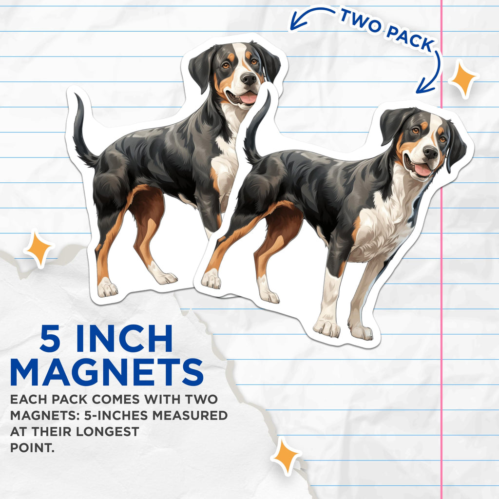 (2 Pack) Greater Swiss Mountain Dog Magnets - Swissy Dog Art Decor - Pet Lover Accessory - 5 Inches On Longest Side - Thick Durable Magnet - Made in USA - MAG24350