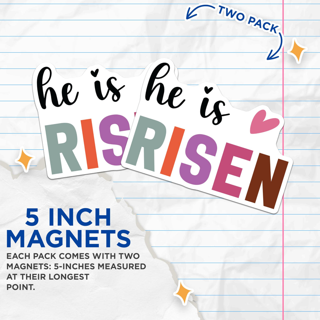 (2 Pack) He is Risen Magnets - Christian Easter Decor - Faith Based Home Accessory - 5 Inches On Longest Side - Thick Durable Magnet - Made in USA - MAG26607