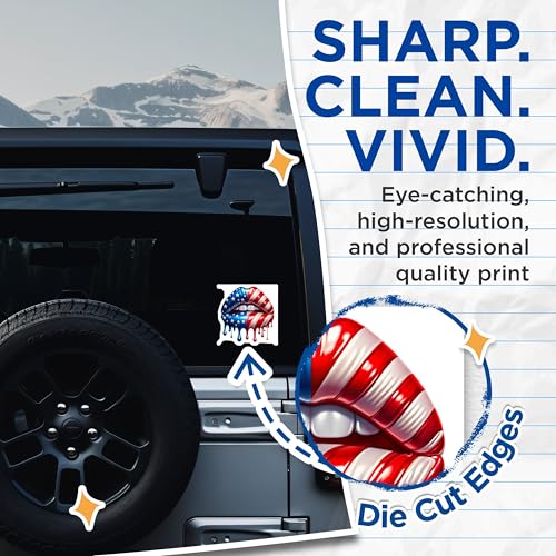 (2 Pack) American Flag Lip Stickers - Patriotic Lips Decal - USA Flag Dripping Lips Art - 5" On Longest Side - Sticks to Smooth Flat Surfaces - Made in USA - BMCS9824