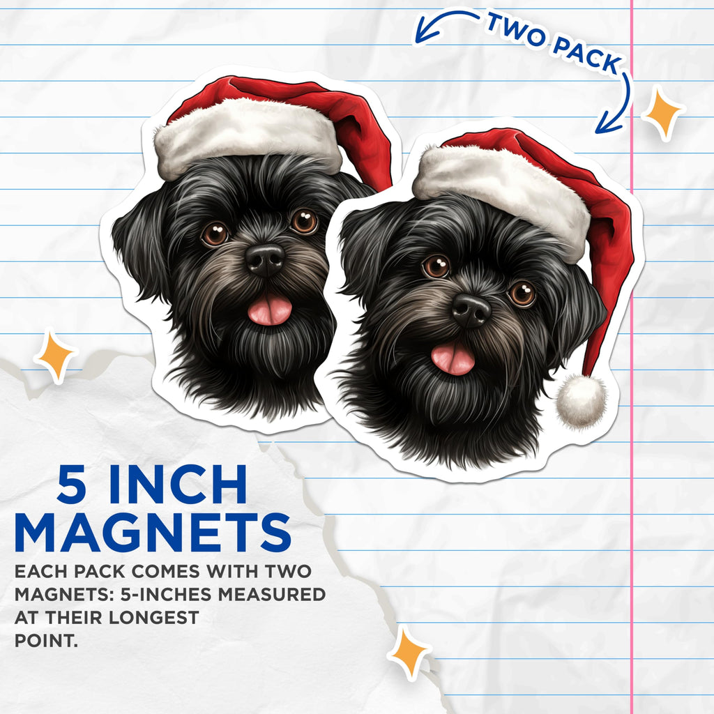 (2 Pack) Christmas Dog Magnets - Festive Brussels Griffon - Holiday Pet Decoration - 5 Inches On Longest Side - Thick Durable Magnet - Made in USA - MAG23541