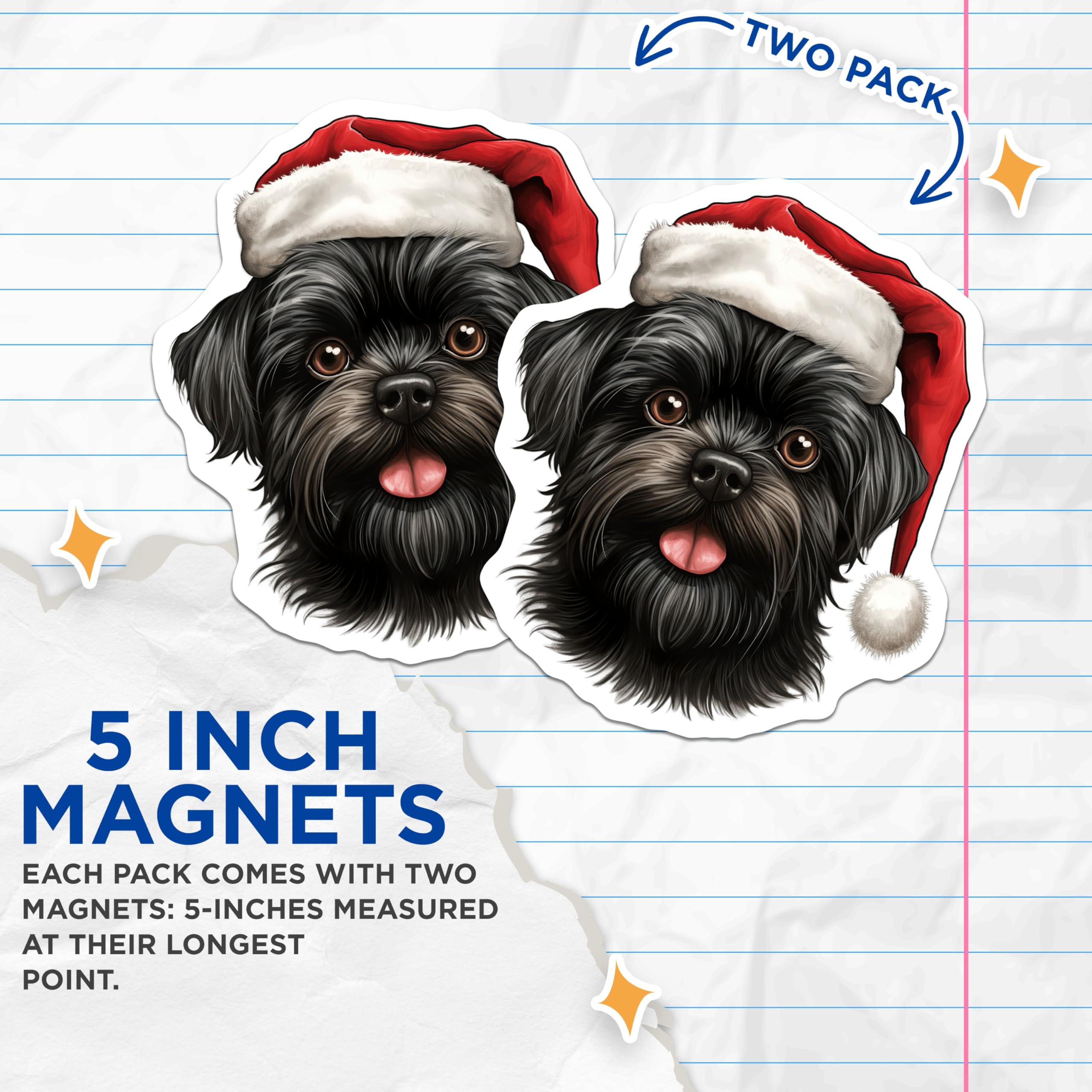 (2 Pack) Christmas Dog Magnets - Festive Brussels Griffon - Holiday Pet Decoration - 5 Inches On Longest Side - Thick Durable Magnet - Made in USA - MAG23541