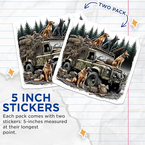 (2 Pack) Hunting Adventure Stickers - Dog and Truck Scene - Forest Expedition Decal - 5" On Longest Side - Sticks to Smooth Flat Surfaces - Made in USA - BMCS8659 - Outdoor Enthusiast Sticker