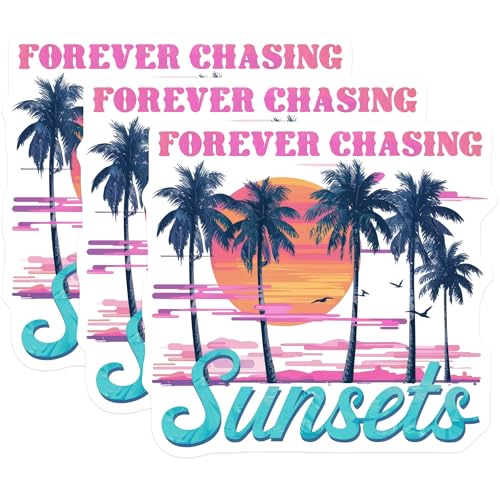 (3 Pack) Sunset Palm Decals - Tropical Vibes - Laptop Decal - 3 Inches On Longest Side - Easy Peel & Apply - Made in USA - 3MCS7540