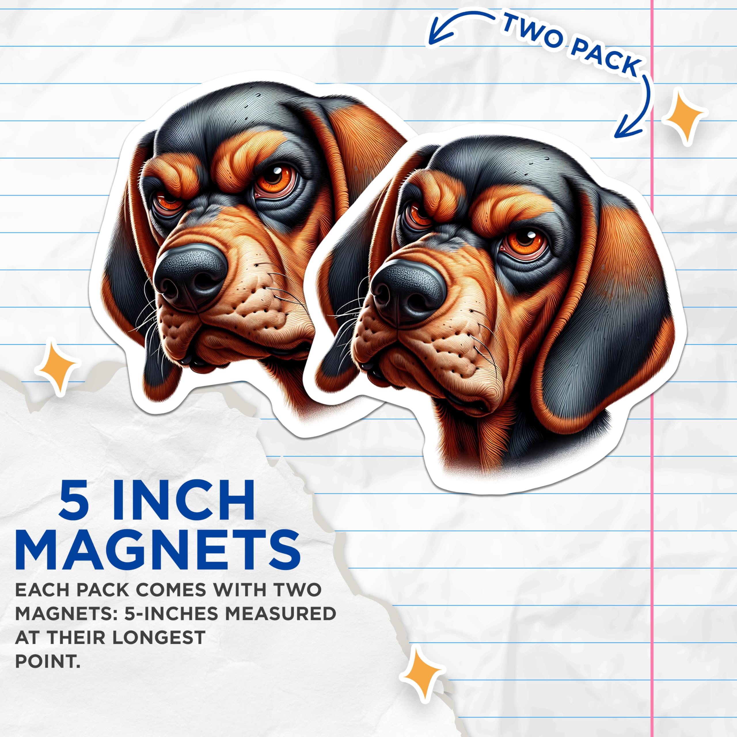 (2 Pack) Bluetick Coonhound Magnets - Dog Lover Decor - Refrigerator Magnets - 5" On Longest Side - Premium Magnet - for Cars, Refrigerators, Toolboxes, Lockers - Made in USA - MAG16454