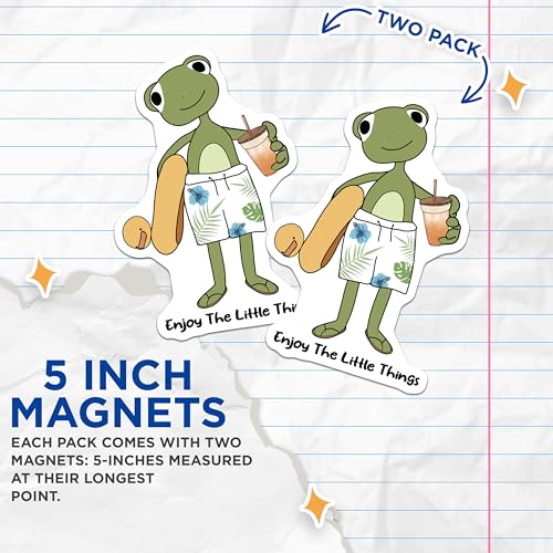 (2 Pack) Enjoy The Little Things Magnets - Inspirational Frog Art - Summer Beach Vibes - 5" On Longest Side - for Cars, Fridges, Toolboxes - Made in USA - MAG6628