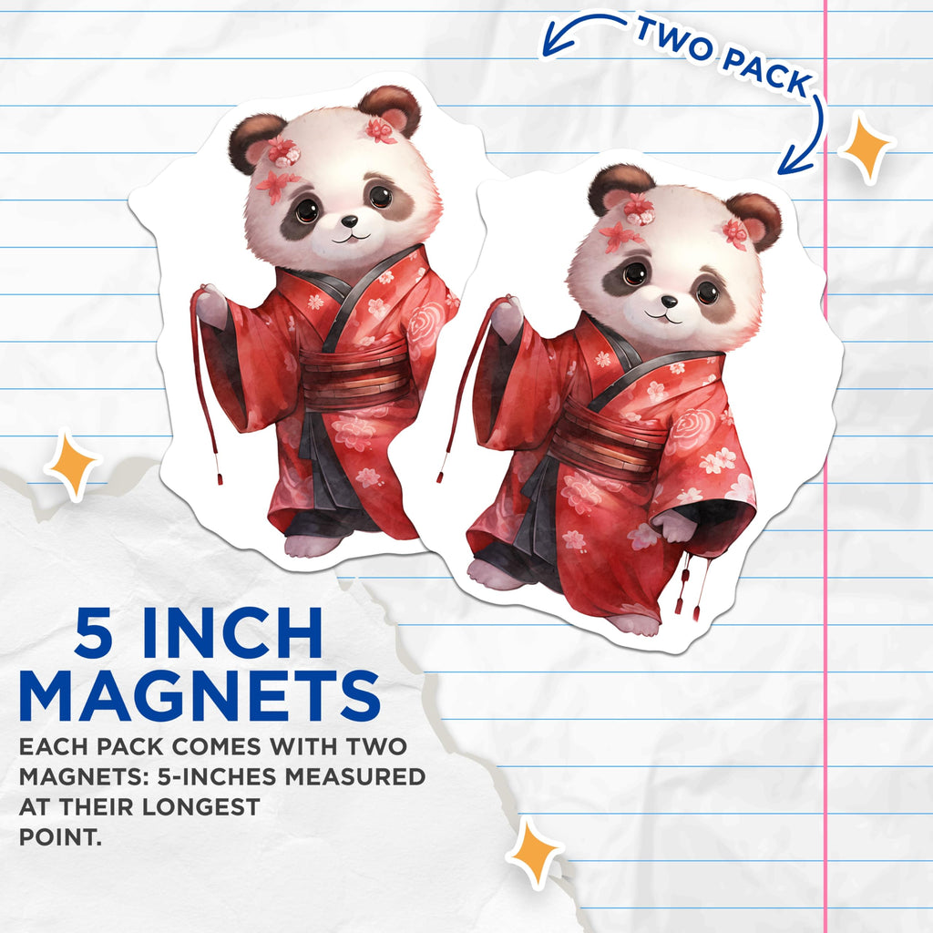 (2 Pack) Panda Bear Magnets - Kimono Panda - Cute Panda Decor - 5" On Longest Side - Premium Magnet - for Cars, Refrigerators, Toolboxes, Lockers - Made in USA - MAG16782