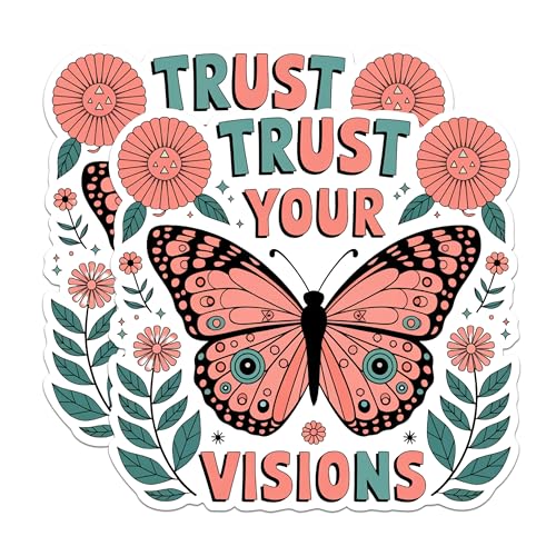 (2 Pack) Trust Your Visions Stickers - Motivational Butterfly Stickers - Positive Quote Stickers - 5" On Longest Side - Sticks to Any Smooth Flat Surface - Made in USA - BMCS2564