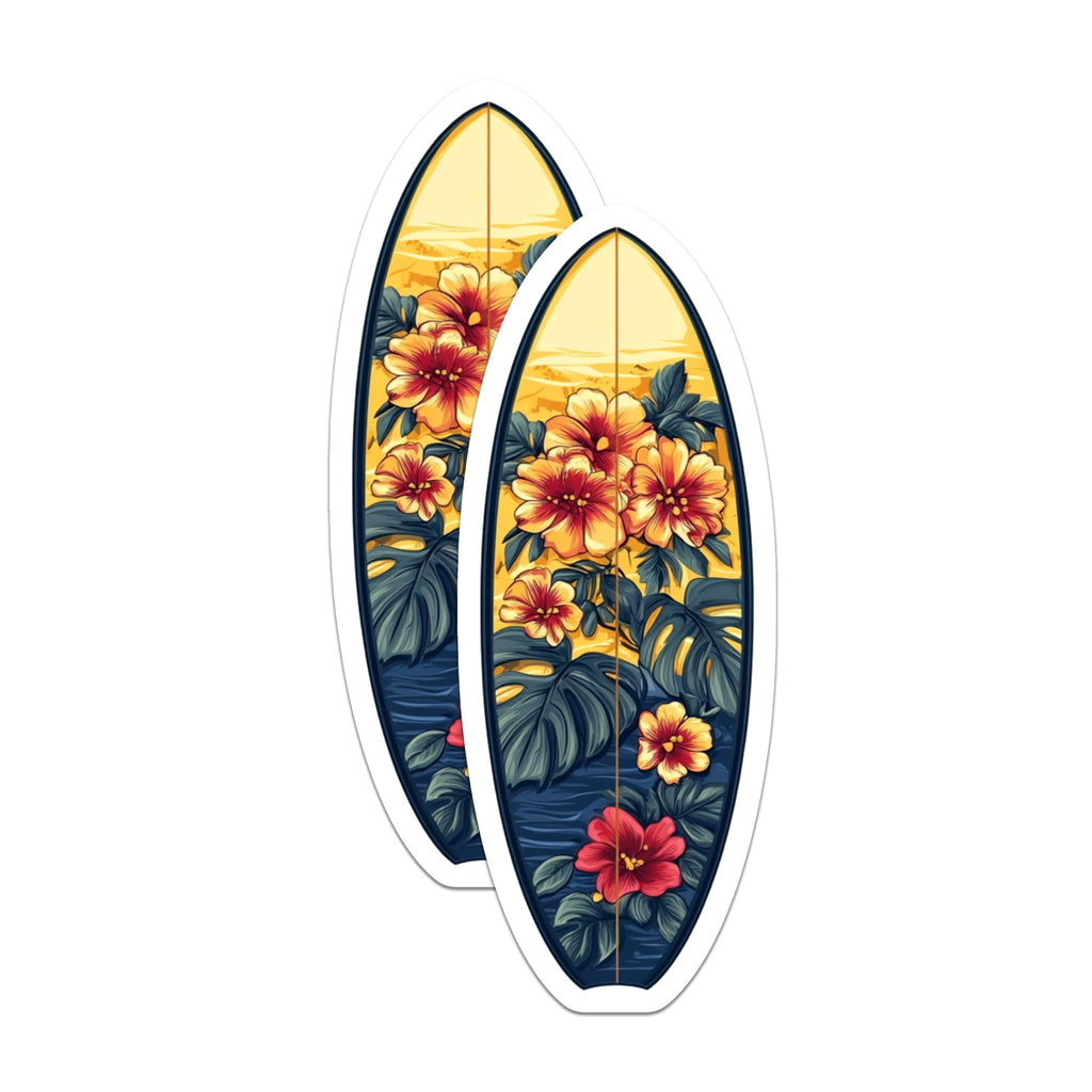 (2 Pack) Surfboard Magnets - Tropical Floral Decor - Hawaiian Beach Vibes - 5 Inches On Longest Side - Thick Durable Magnet - Made in USA - MAG28408