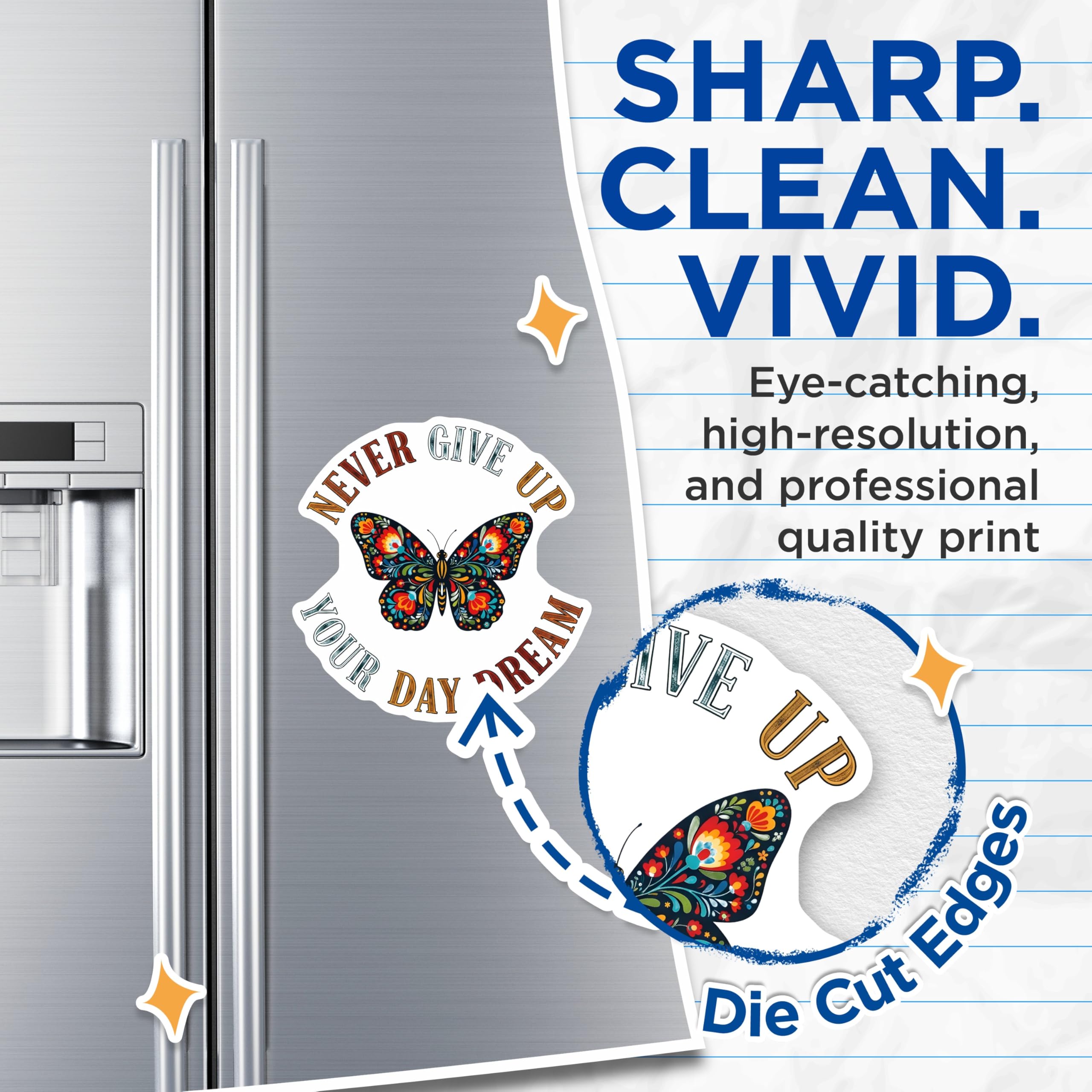 (2 Pack) Butterfly Art Magnets - Inspirational Quote - Motivational Home Decor - 5" On Longest Side - Premium Magnet - for Cars, Refrigerators, Toolboxes, Lockers - Made in USA - MAG17913