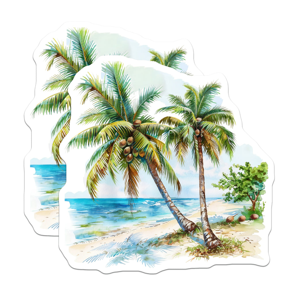 (2 Pack) Tropical Beach Magnets - Palm Tree Decor - Coastal Kitchen Art - Vacation Island Scene - Summer Refrigerator Accessory - 5" - Thick Durable Magnet - Made in USA - MAG39082