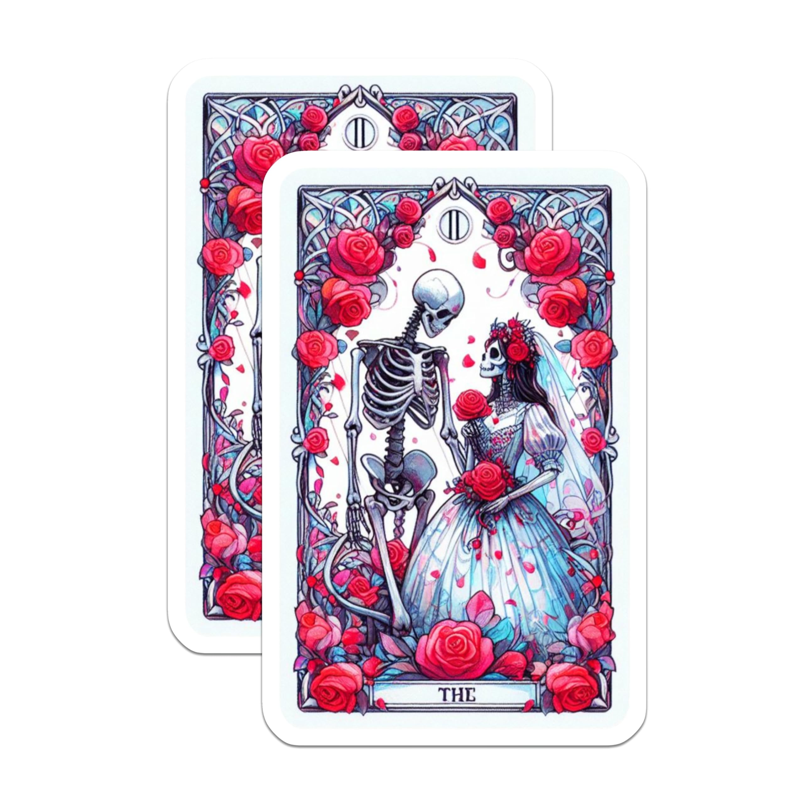 (2 Pack) Skeleton Couple Magnets - Gothic Romance Tarot Card Art - Undying Love Home Decor - 5 Inches On Longest Side - Thick Durable Magnet - Made in USA - MAG21494