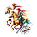 (2 Pack) Ride Like The Wind Stickers - Cowboy on Horse - Western Themed Stickers - 5" On Longest Side - Sticks to Smooth Flat Surfaces - Made in USA - BMCS6909