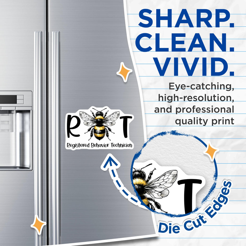 (2 Pack) Registered Behavior Technician Magnets - Bee Design Magnets - RBT Certification Magnets - 5" On Longest Side - for Cars, Refrigerators, Toolboxes, Lockers - Made in USA BMCS3167