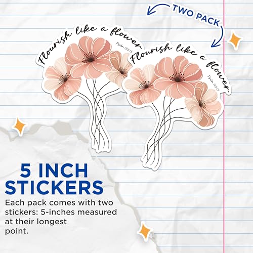 (2 Pack) Flourish Like a Flower Stickers - Inspirational Quote Stickers - Flower Art Stickers - 5" On Longest Side - Sticks to Any Smooth Flat Surface - Made in USA - BMCS2836
