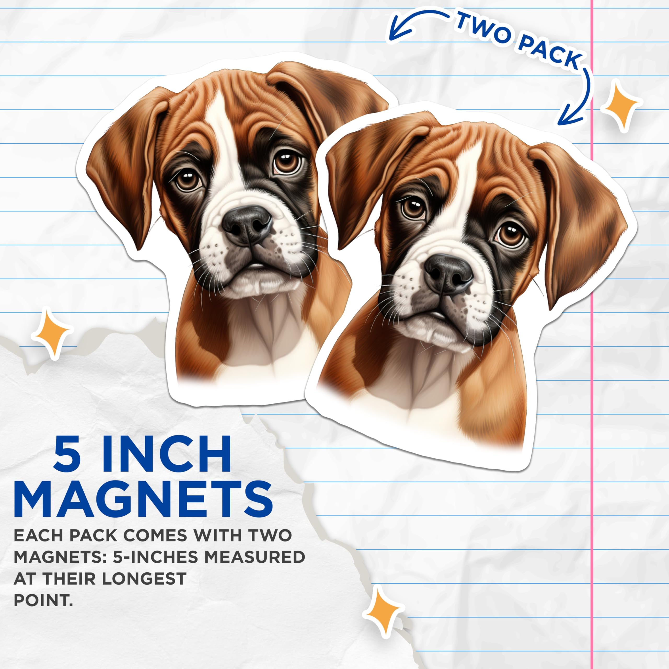 (2 Pack) Boxer Puppy Magnets - Cute Dog Art - Pet Lover Refrigerator Decor - Dog Mom Dad - 5 Inches On Longest Side - Thick Durable Magnet - Made in USA - MAG26733