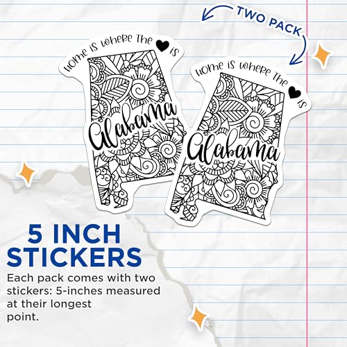 (2 Pack) Alabama Home Stickers - State Pride Decal - 5" On Longest Side - Sticks to Smooth Flat Surfaces - Made in USA - BMCS9066 - BMCS9066