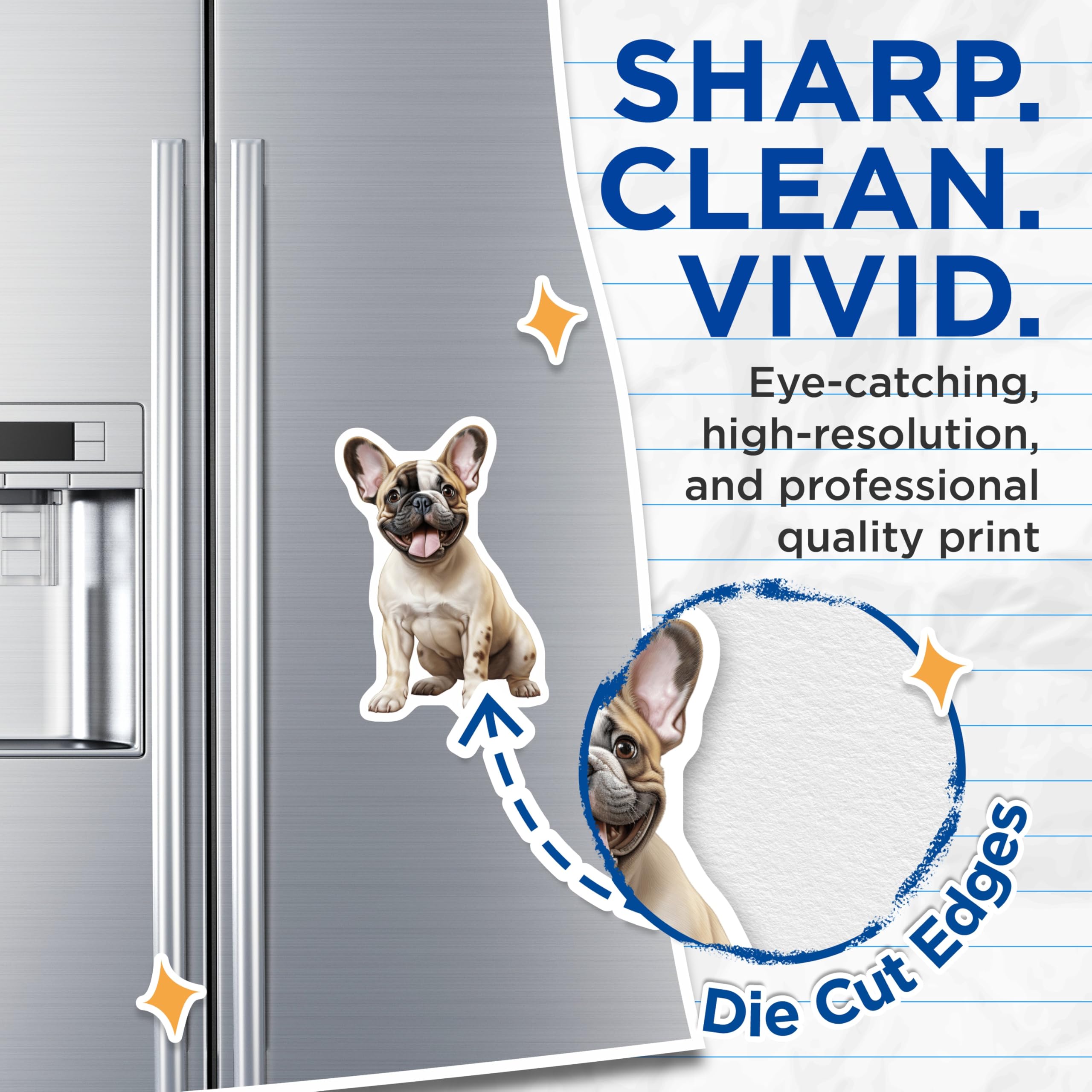 (2 Pack) Happy French Bulldog Magnets - Frenchie Puppy Decor - Dog Lover Refrigerator Magnets - 5 Inches On Longest Side - Thick Durable Magnet - Made in USA - MAG27388