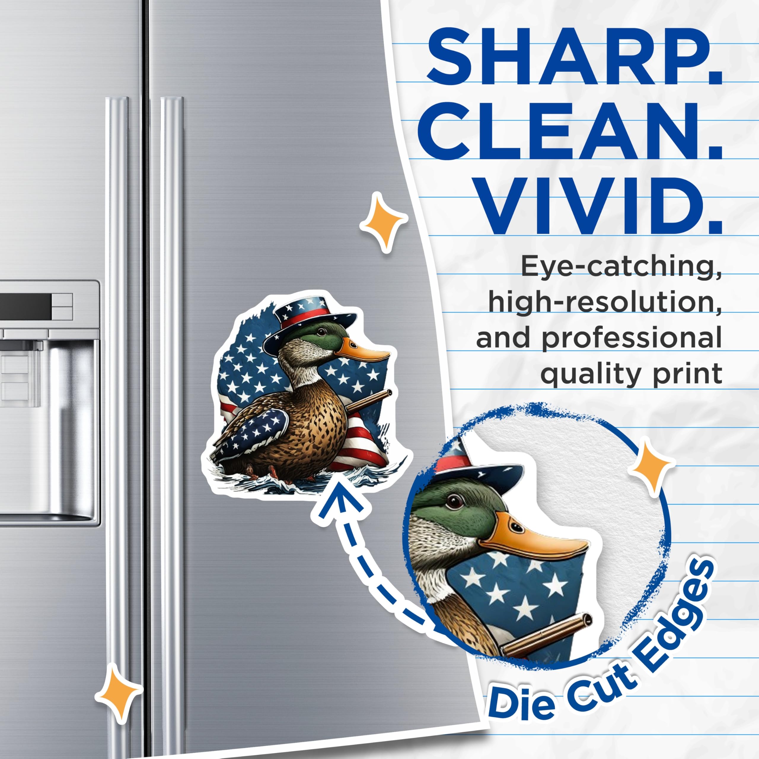 (2 Pack) Uncle Sam Duck Magnets - American Flag Wildlife Art - 4th of July Celebration Decor - 5 Inches On Longest Side - Thick Durable Magnet - Made in USA - MAG20420