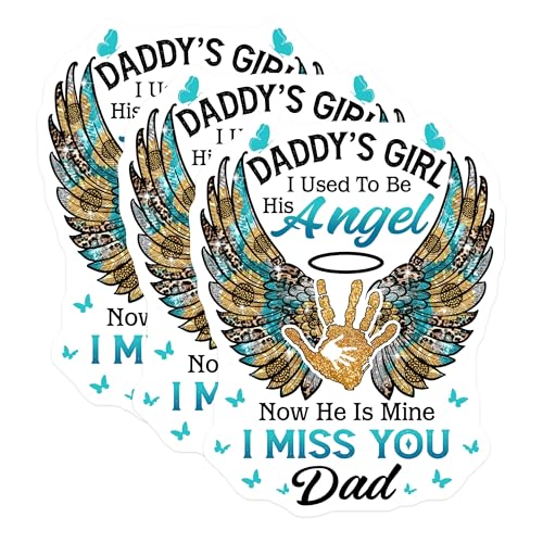 (3 Pack) Daddy's Girl Decals - Memorial Decal - Angel Wings Decal - 3 Inches On Longest Side - Easy Peel & Apply - Made in USA - 3MCS4888