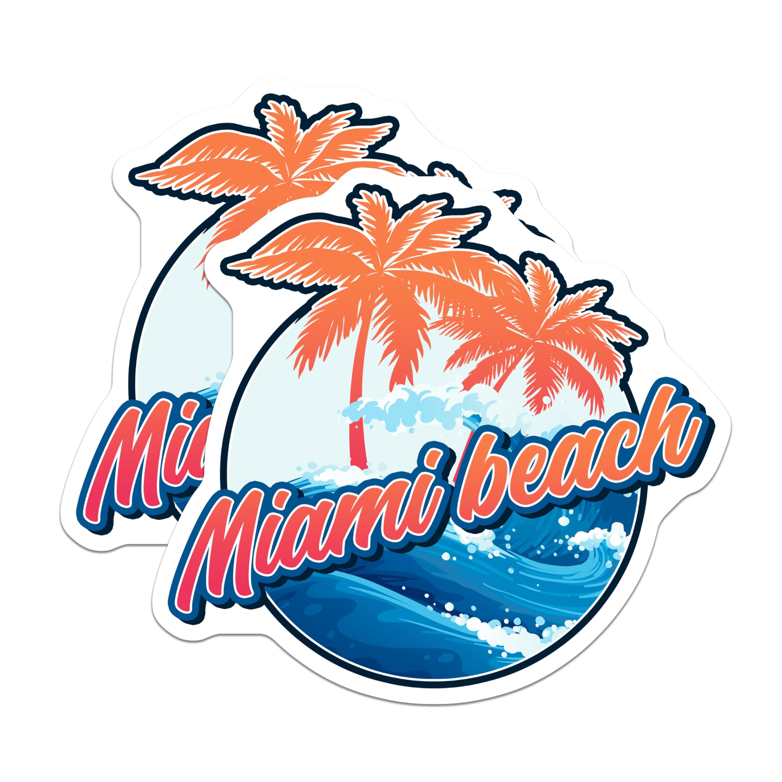 (2 Pack) Miami Beach Magnets - Palm Tree Decor - Tropical Vacation Fridge Magnets - 5" On Longest Side - Premium Magnet - for Cars, Refrigerators, Toolboxes, Lockers - Made in USA - MAG18572