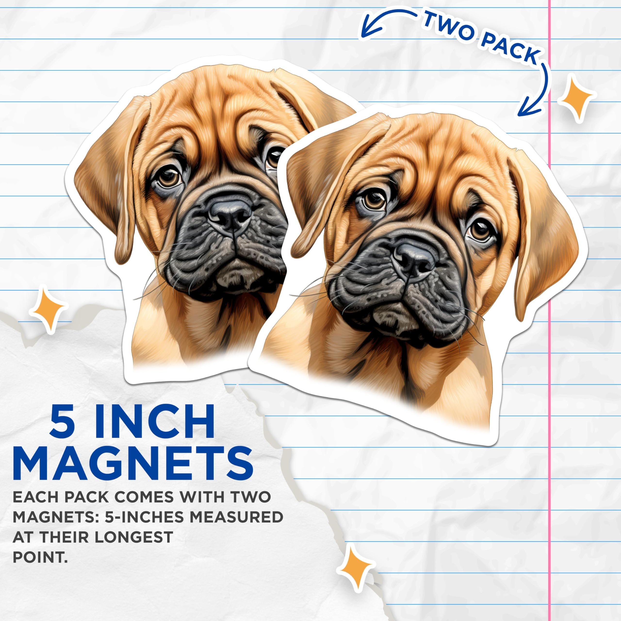(2 Pack) Bullmastiff Puppy Magnets - Cute Dog Decor - Pet Lover Accessory - Fridge Locker Magnet - 5 Inches On Longest Side - Thick Durable Magnet - Made in USA - MAG24896
