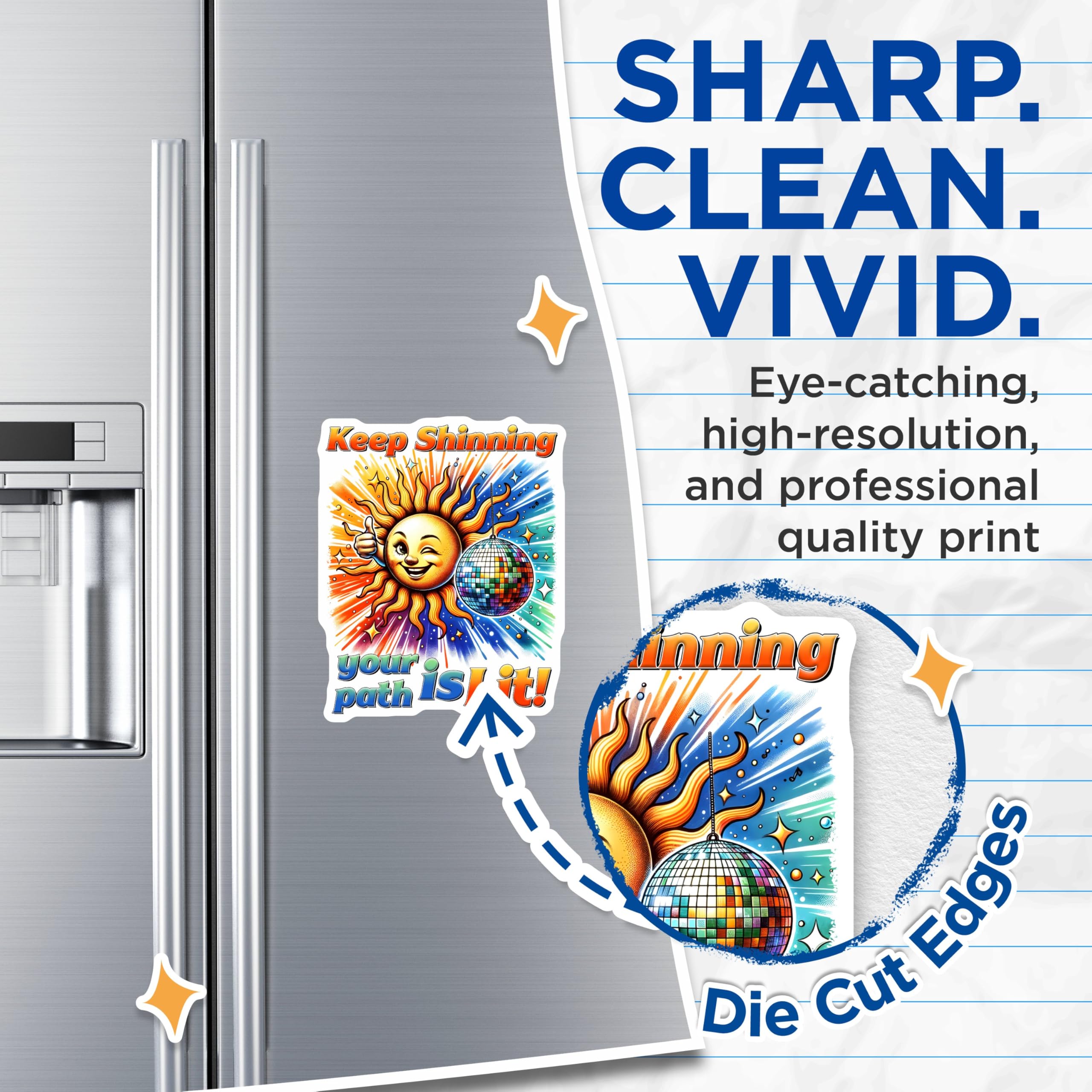 (2 Pack) Keep Shining Magnets - Inspirational Sun - Disco Ball Art - Motivational Phrase - 5" On Longest Side - for Cars, Refrigerators, Toolboxes, Lockers - Made in USA BMCS3231