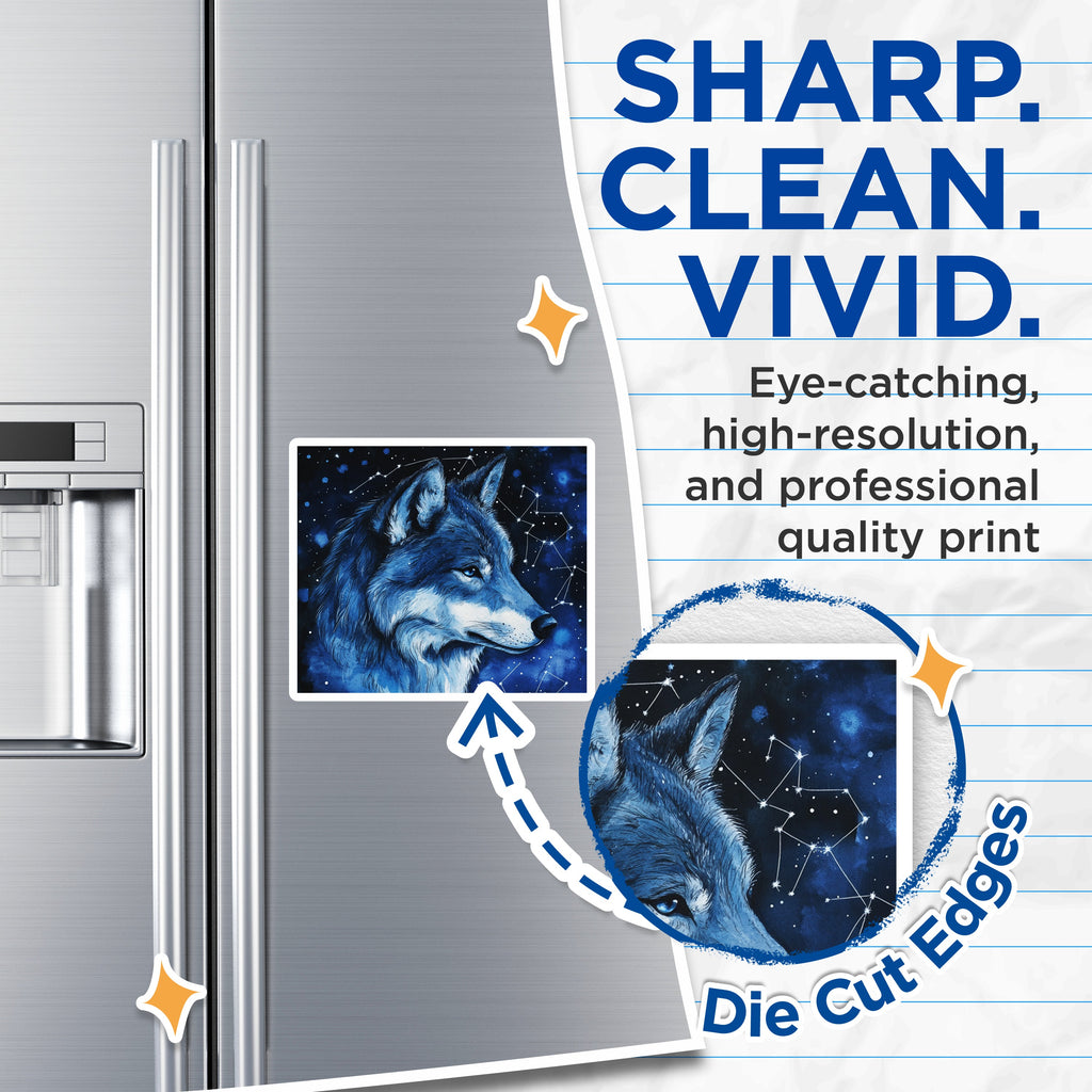 (2 Pack) Blue Wolf Magnets - Cosmic Starry Night - Celestial Animal Refrigerator Decor - 5 Inches On Longest Side - Thick Durable Magnet - Made in USA - MAG36714