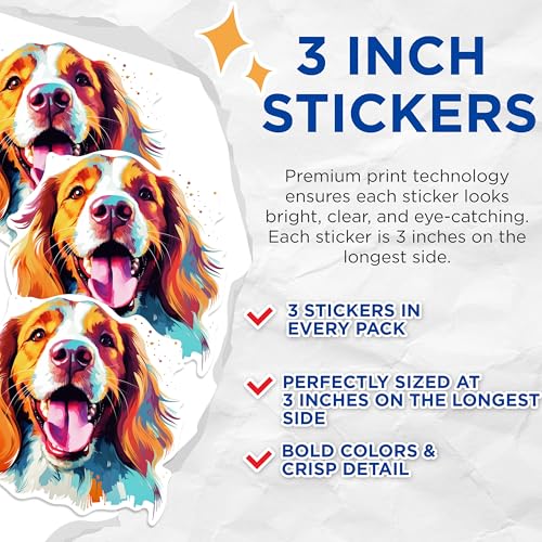 (3 Pack) Brittany Spaniel Decals - Dog Breed Stickers - Laptop Decal - Dog Lover Gift - 3 Inches On Longest Side - Easy Peel & Apply - Made in USA - 3MCS0850