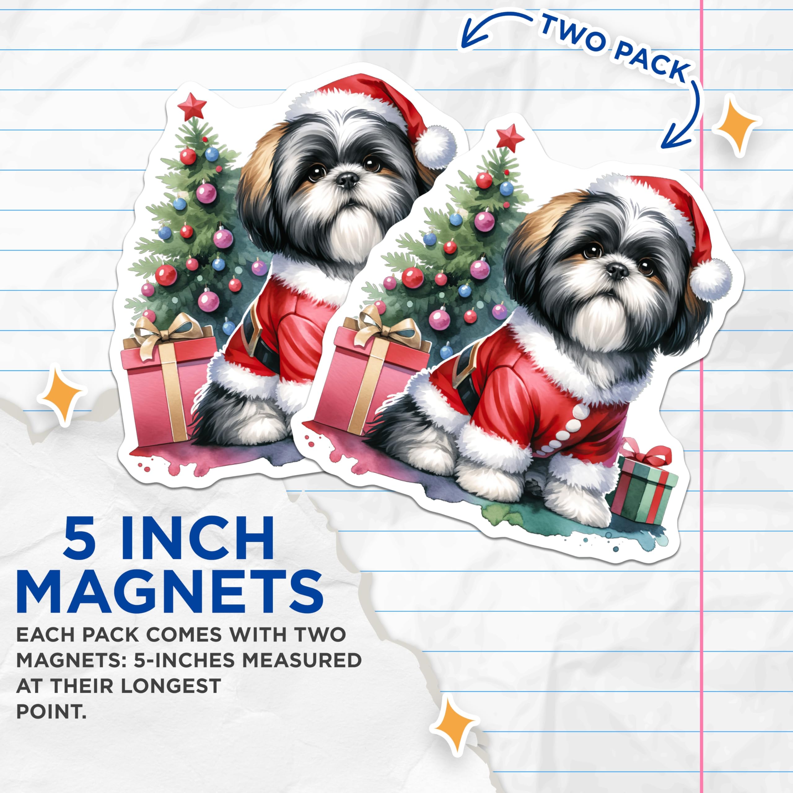 (2 Pack) Christmas Shih Tzu Magnets - Santa Puppy Decor - Holiday Dog Lover Refrigerator Accent - 5 Inches On Longest Side - Thick Durable Magnet - Made in USA - MAG30336
