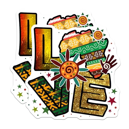 (2 Pack) African Inspired Love Stickers - Bold Vibrant Art Sticker - Colorful Unique Design Sticker - 5" On Longest Side - Sticks to Smooth Flat Surfaces - Made in USA - BMCS4724