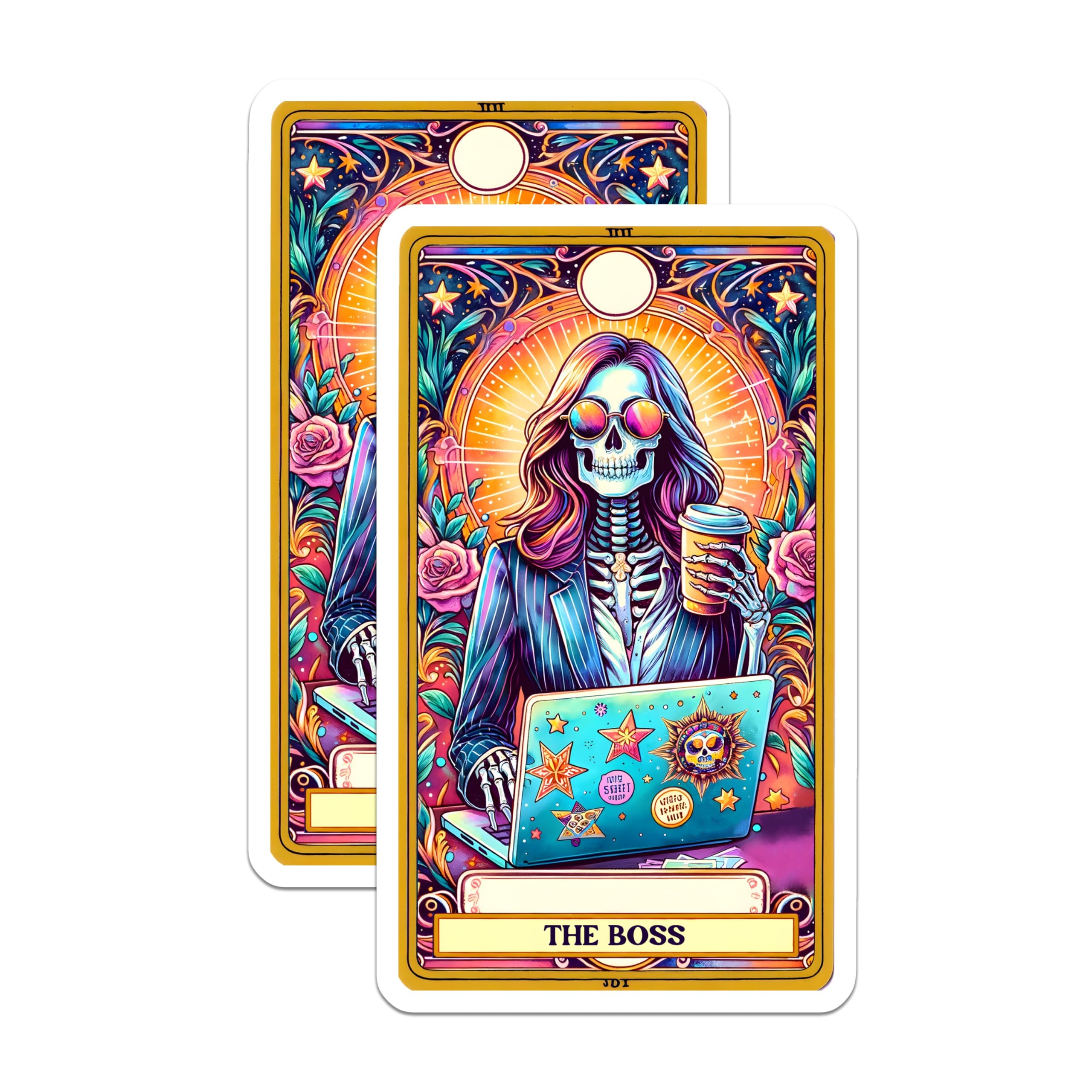 (2 Pack) Skeleton Boss Magnets - Coffee Lover Work Humor - Unique Office Decor Art - 5 Inches On Longest Side - Thick Durable Magnet - Made in USA - MAG26827