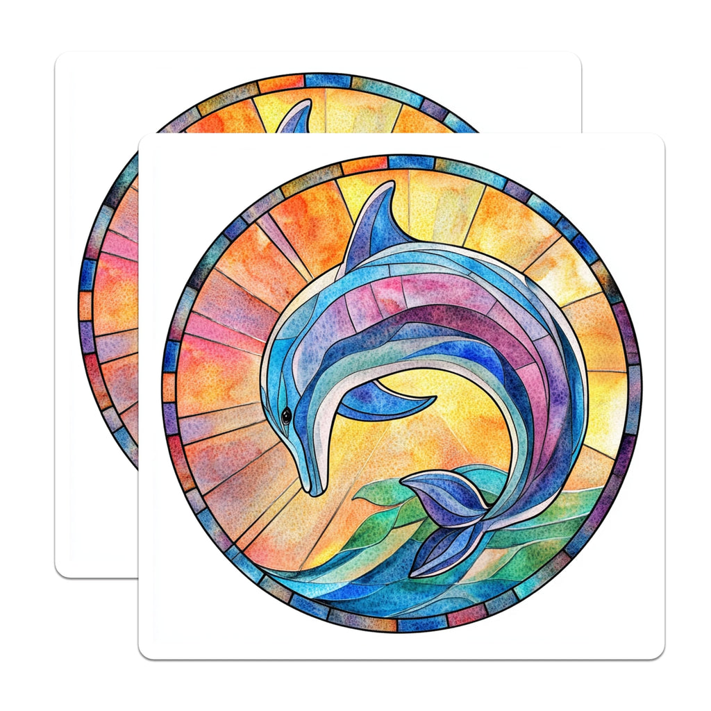 (2 Pack) Stained Glass Dolphin Magnets - Ocean Life Decor - Marine Animal Artwork - 5 Inches On Longest Side - Thick Durable Magnet - Made in USA - MAG26021
