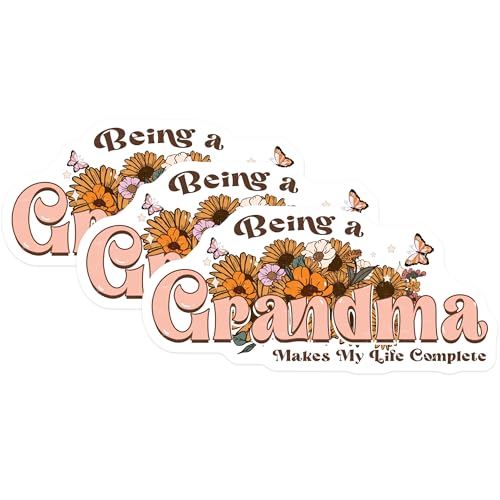(3 Pack) Grandma Floral Decals - Grandmother Sticker - Being A Grandma Laptop Decal - 3 Inches On Longest Side - Easy Peel & Apply - Made in USA - 3MCS4677
